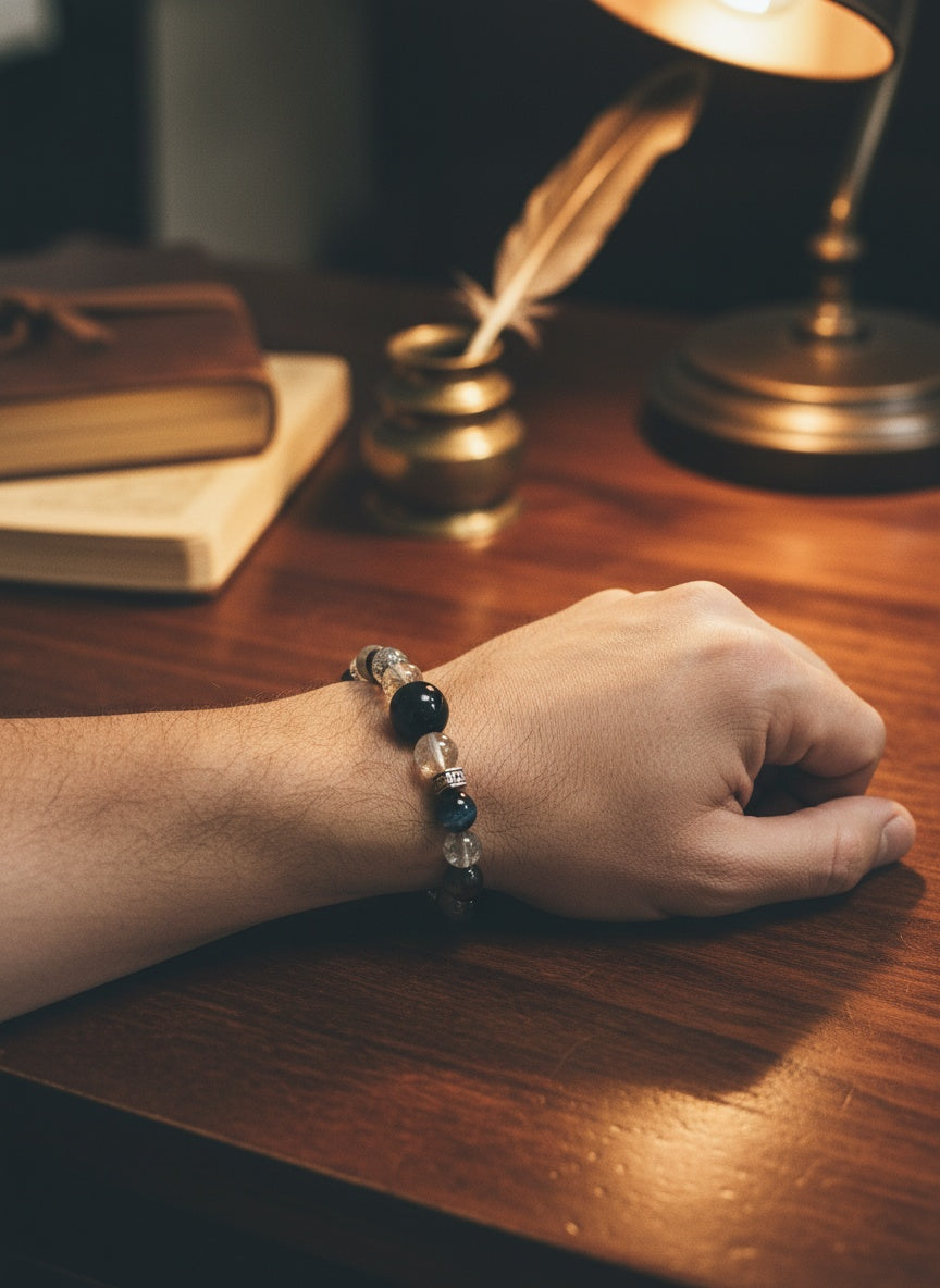 GEMINI Natural Gold Sheen Silver Obsidian Smoky Quartz Blue Tiger's eye (8mm,13.5mm)