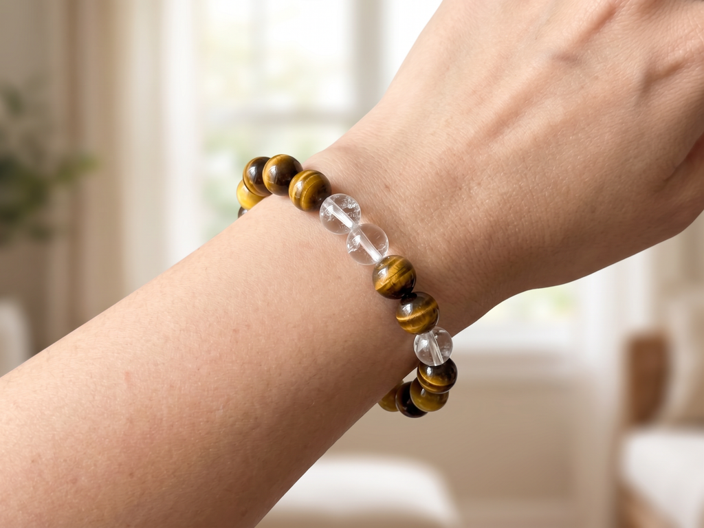 Natural Tiger-eye and Clear Crystal (10mm)