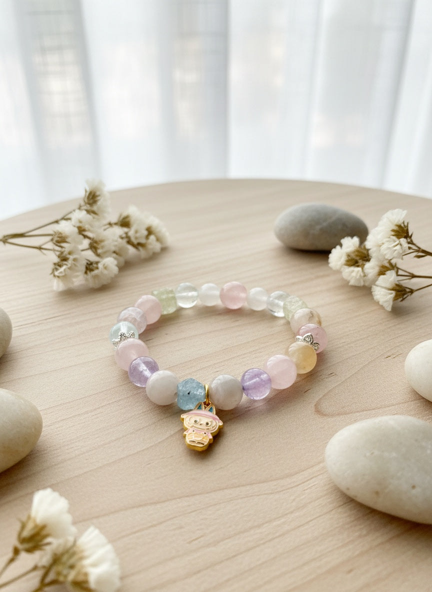 Natural Blossom Agate Ross Quartz Amethyst Morganite(8mm-9mm)